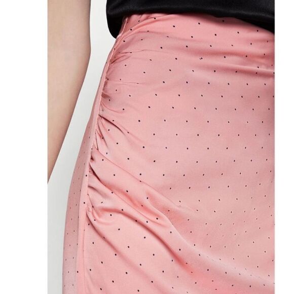 BCBGeneration Pink Black Ruched Asymmetrical Polka Dots Skirt Size 6 - Picture 3 of 10